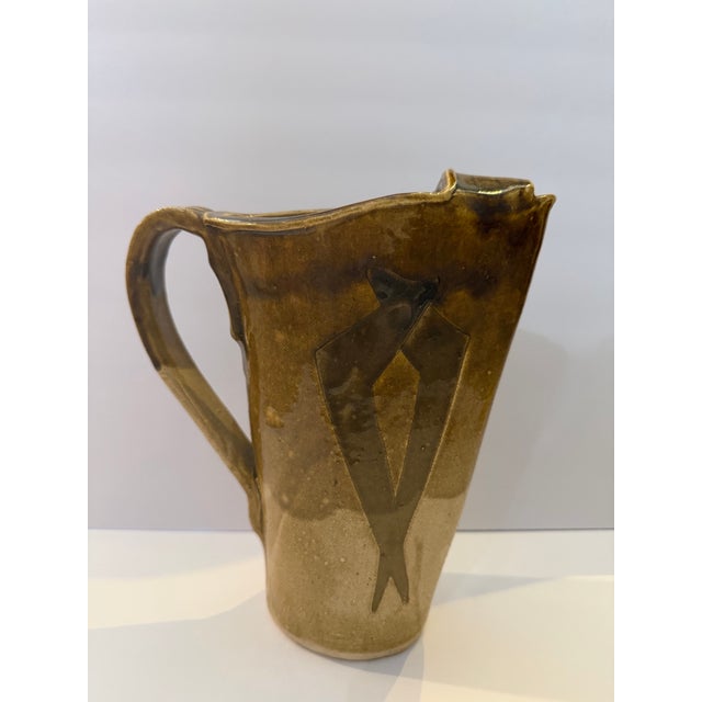 1970s Signed Mid-Century Modern Studio Pottery Ceramic Pitcher For Sale - Image 4 of 6
