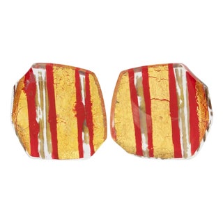 Anne and Frank Vigneri Red and Gold Foil Resin Clip Earrings For Sale