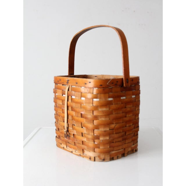 Vintage Splint Basket With Metal Lining For Sale - Image 4 of 10