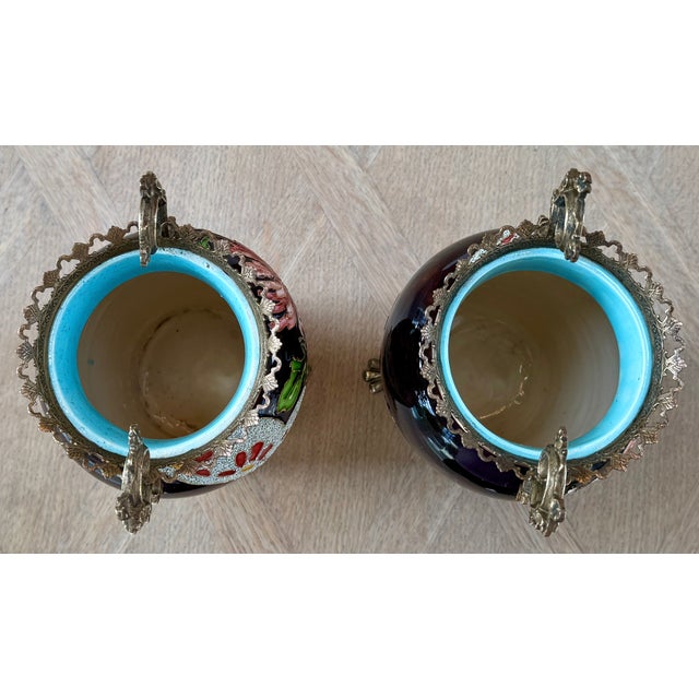 Metal Edouard Gilles Barbotine Vases, Pair, France Circa 1880 For Sale - Image 7 of 12