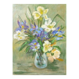 Vintage Still Life -- Yellow & Blue Floral by Doro For Sale