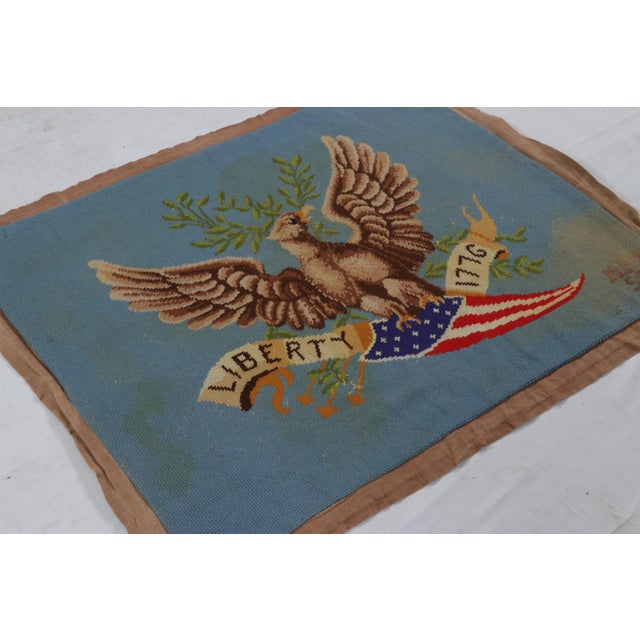 2010s 1960s Signed Vintage American Needlepoint and Blue Pictorial Rug For Sale - Image 5 of 8