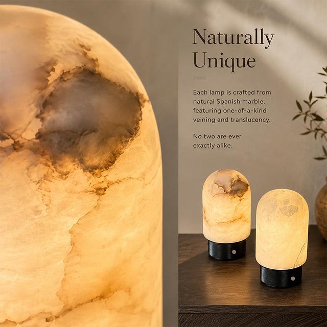 Spanish Aloadecor Natural Spanish Alabaster Rechargeable Table Lamp With Dimmable Led For Sale - Image 3 of 9