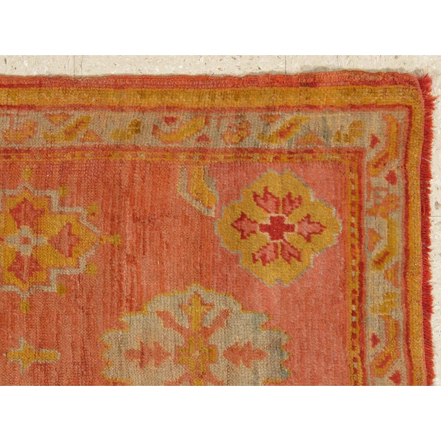 Brown Antique Oushak Runner, Turkish Oriental Rug, Handmade Peach, Yellow, Light Blue For Sale - Image 8 of 15