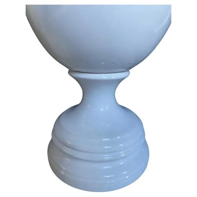 1960s Mid Century Modern Tall White Glazed Ceramic Table Lamps, Pair For Sale - Image 5 of 7