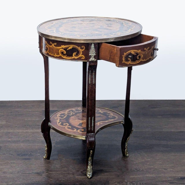 Antique Marquetry Inlay Side Table With Drawer For Sale - Image 4 of 11