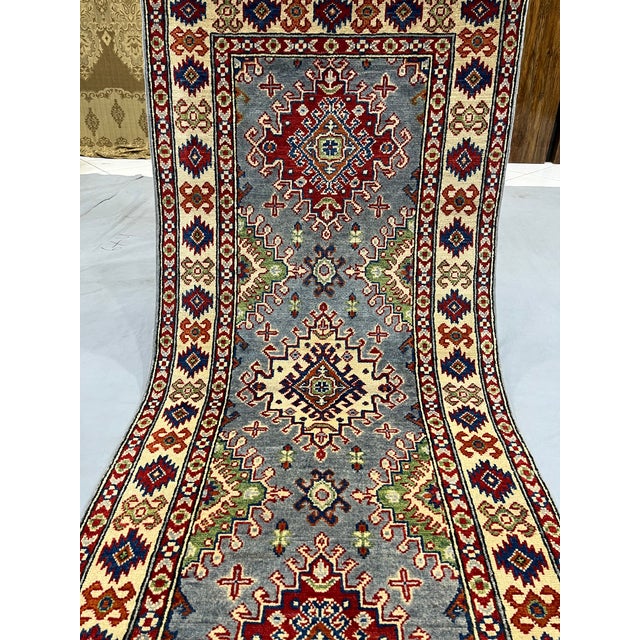 Art Deco Gray, Cream and Red Kazak Wool Runner Rug, 2'9" X 6'4" For Sale - Image 3 of 15
