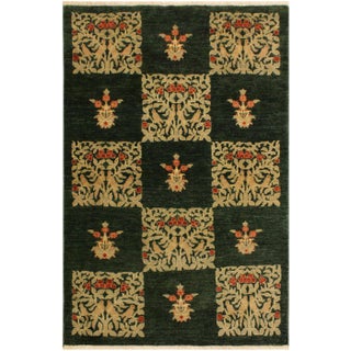 1990s Shabby Chic Modern Green/Tan Wool Rug - 3'10 X 5'11 For Sale