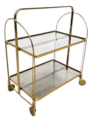 Mid-Century Modern Folding Bar Cart in Brass and Ribbed Acrylic Glass, 1960s