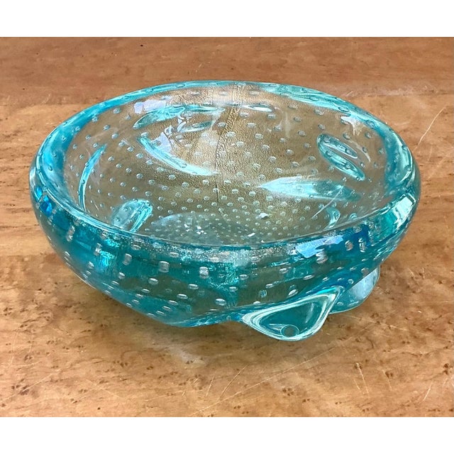 Glass Italian Mid-Century Modern Murano Blue Glass Bowl For Sale - Image 7 of 18