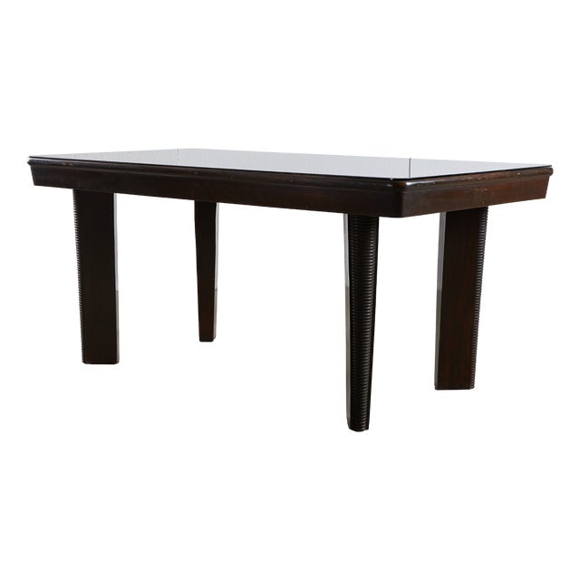 Large Robust Dining Table with Carved Legs and Glass Top For Sale