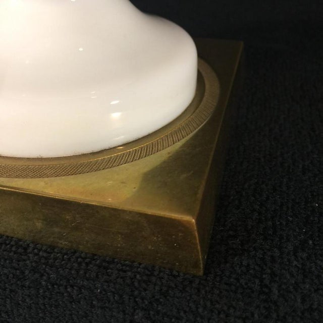 Venini Primavera in Murano, White Opaline Glass with Gilt Handles, Chiseled Bronze Base, 20th Century For Sale - Image 9 of 14