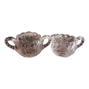 Vintage Etched Clear Glass Creamer & Sugar Set- 2 Pieces