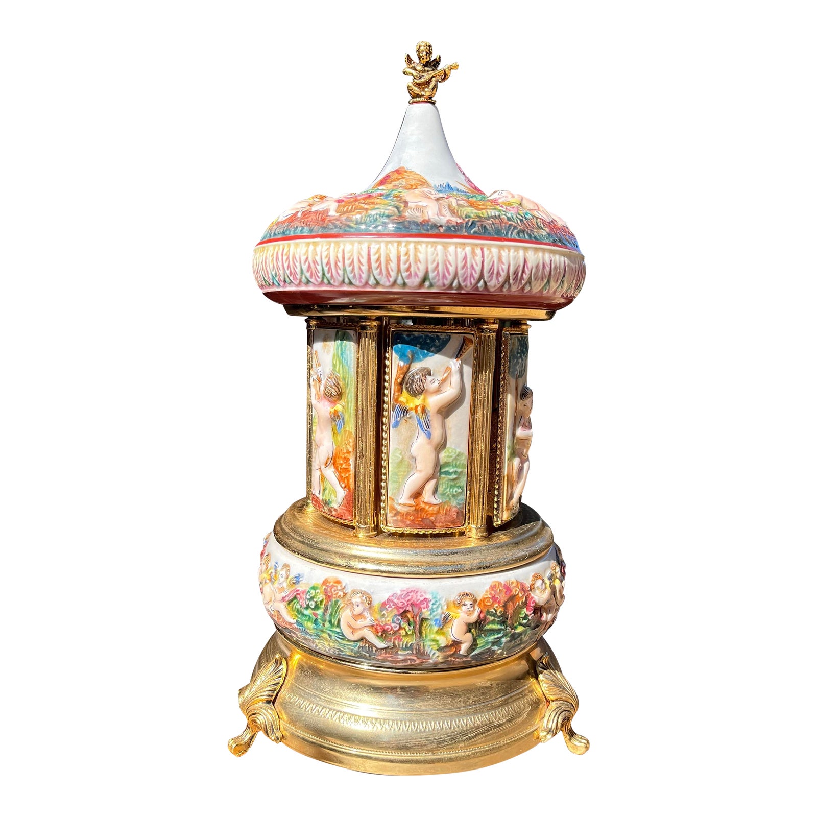 Mid 20th Century Vintage Reuge Carousel Music Box Lipstick/Cigarette