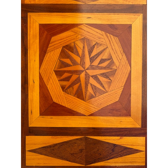 Vintage Handcrafted Folding Game Table With Marquetry Compass Star Top For Sale - Image 4 of 12