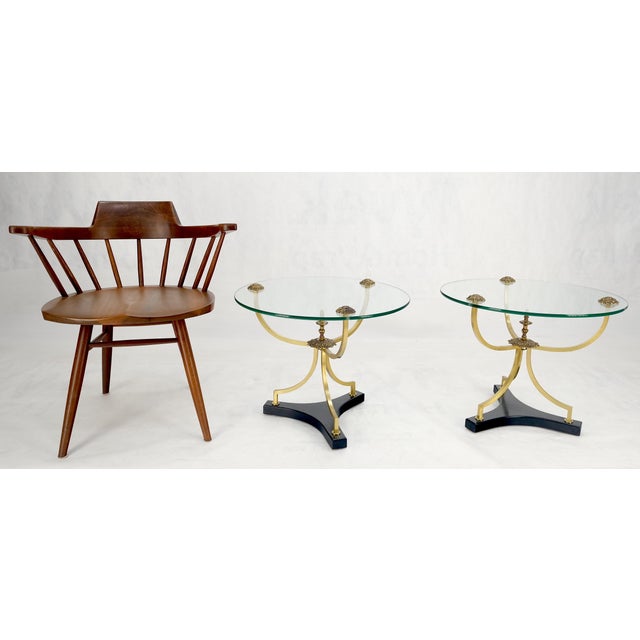 Pair of 22" Round Glass Top Brass Bases End Side Center Tables Stands For Sale - Image 9 of 12