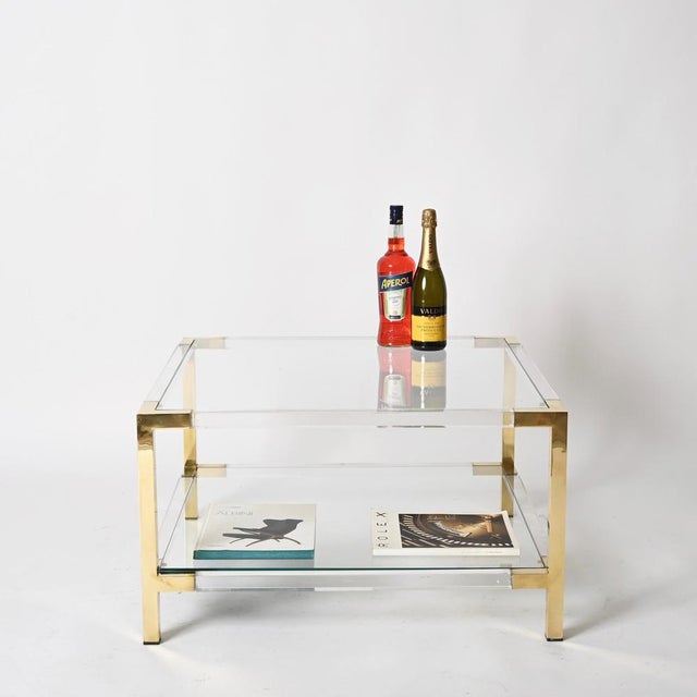 Large Italian Square Coffee Table in Brass and Acrylic from Hollis Jones, 1970s For Sale - Image 11 of 12