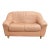 1980's 100% Leather Made in Italy Overstuffed Peach Loveseat, Pale Pink W Light Birch Legs For Sale