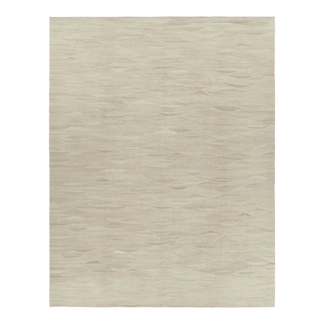 Rug & Kilim’s Oversized Flatweave Rug With Muted Patterns in Beige-Brown Striae For Sale