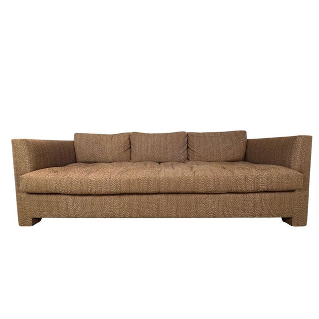 Custom Upholstered Milo Baughman Style Sofa in John Rosselli Mocha Brown Fabric For Sale In New York - Image 6 of 6