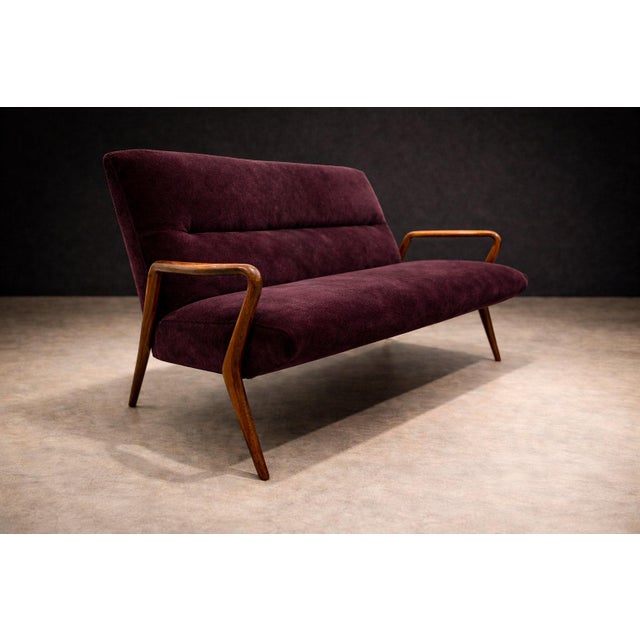 1950s Giuseppe Scapinelli Sculptural Sofa in Solid Caviúna & Deep Aubergine Mohair, Brazil, 1950s - Lot 755 For Sale - Image 5 of 13