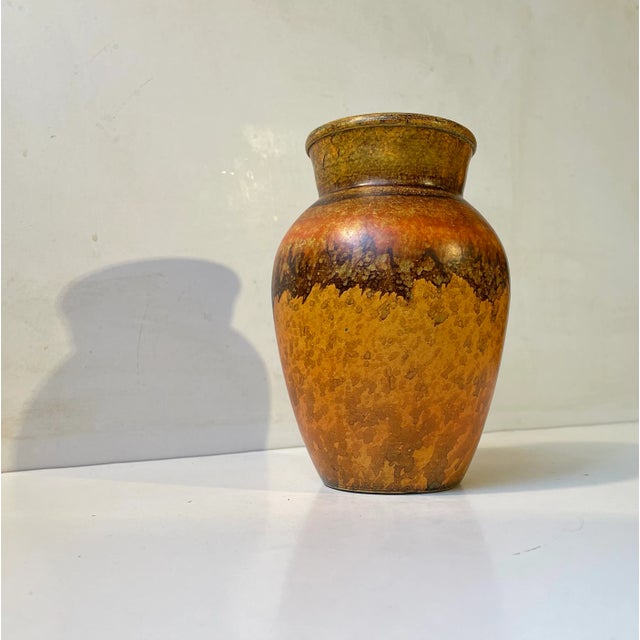 Goldenrod Art Deco Hand-Painted Terracotta Vase from Knabstrup, 1920s For Sale - Image 8 of 8