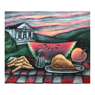 1989 Watermelon Still Life Pastel For Sale