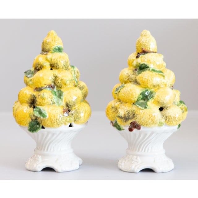 Farmhouse Vintage Italian Majolica Lemon Topiary Centerpieces - A Pair For Sale - Image 3 of 13