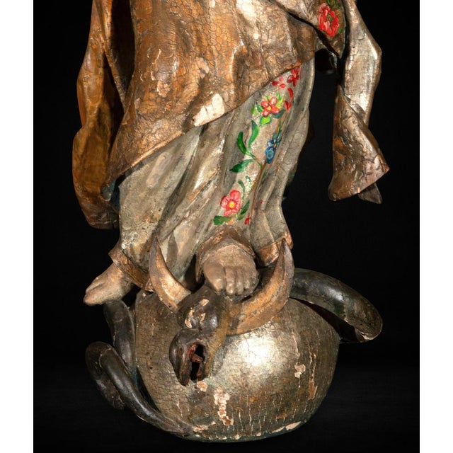 17th Century Spanish Polychrome Immaculate Conception Sculpture, 1650 For Sale - Image 4 of 10