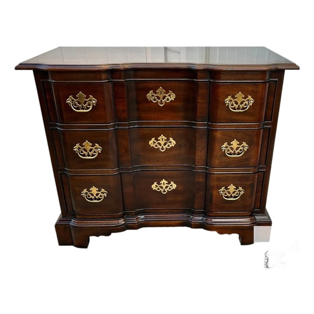 Drexel Mahogany Bachelors Chest Three Drawer Block Front Georgian Dresser 70s For Sale