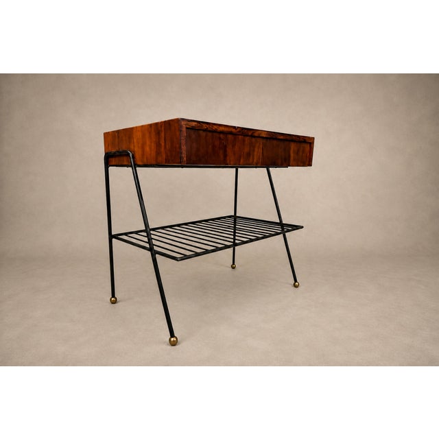 Mid-Century Modern Attributed to Carlo Hauner Rosewood, Glass and Steel Side Table, Brazilian Modern, 1950s For Sale - Image 3 of 18