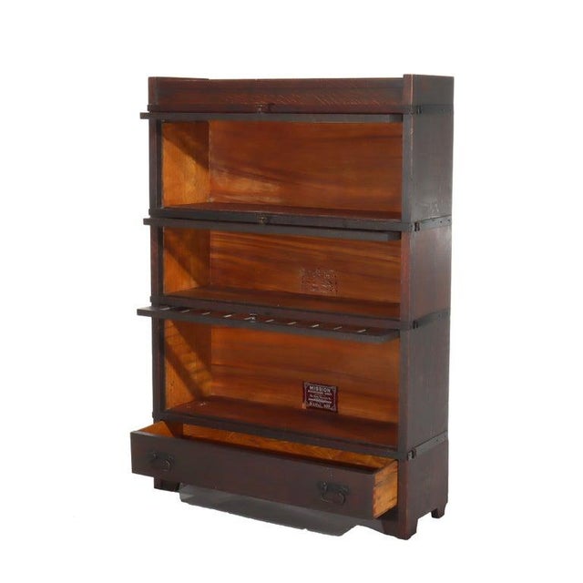 Antique Globe Wernicke Mission Oak 3-Stack, 1-Drawer Barrister Bookcase c1920 Measures - 50 1/4" x 34 5/8" x 11 1/4"...