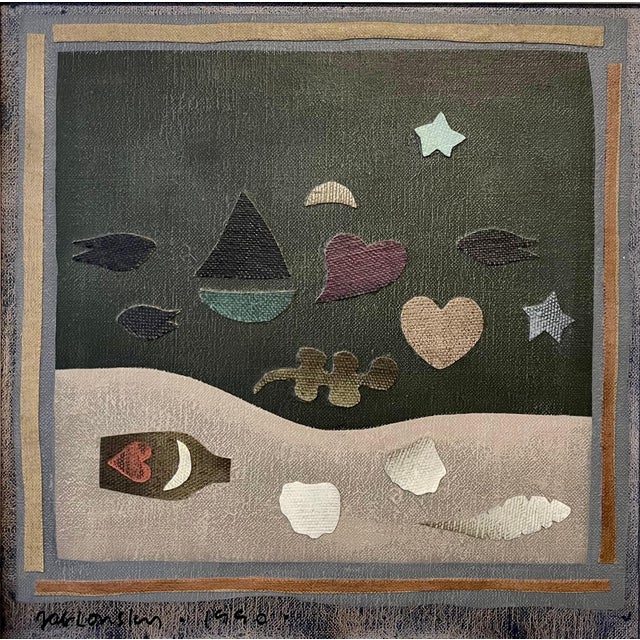 Carol Jablonsky Carol Jablonsky, Folk Art Collage Painting "Letter in a Bottle" Carol Jablonsky Woman Artist For Sale - Image 4 of 10