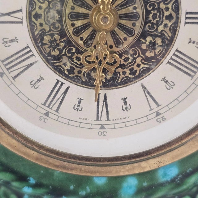 Vintage West German Green & Turquoise Ceramic Mantel Clock, Baroque Rococo Style For Sale - Image 10 of 13