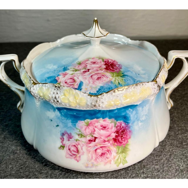 Antique Rs Prussia Hand Painted Porcelain Handled Biscuit/Cracker Jar For Sale - Image 9 of 10