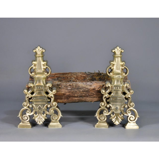 Early 20th-Century French Brass Fire Dogs, 1890s, Set of 2 For Sale - Image 9 of 16