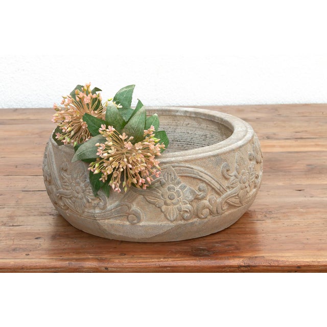 Stone Gray Lithic Art, Carved Stone Round Basin For Sale - Image 8 of 8