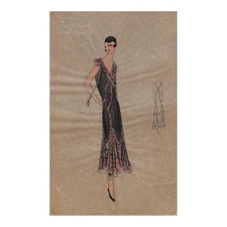 Lanvin of Paris C1920s Original Fashion Illustration in Gouache For Sale