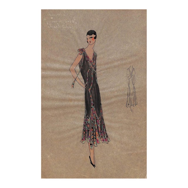 Lanvin of Paris C1920s Original Fashion Illustration in Gouache For Sale