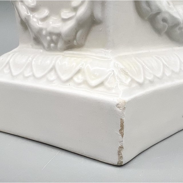 Italian White Glazed Ceramic Floral Double Candle Holders — Hollywood Regency / Neoclassical For Sale - Image 14 of 15