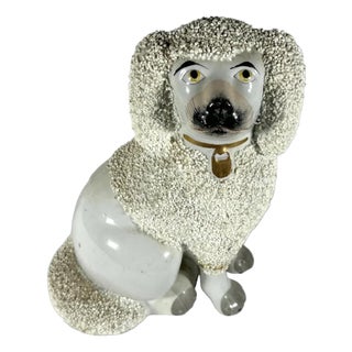 Antique Staffordshire Confetti Poodle Figurine: Hand-Painted Pottery c. 1880 For Sale