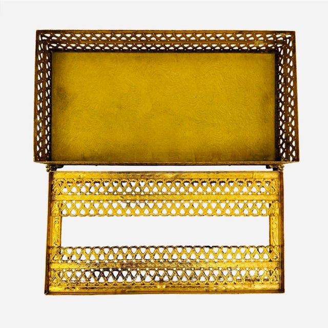 Metal VTG Hollywood Regency Rope and Tassel Gilt Fligree Tissue Box Holder With Claw Feet (M4). For Sale - Image 7 of 8