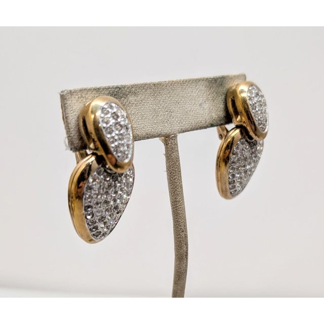 American Vintage 1980s Signed Panetta Goldtone & Pavé Round Clear Rhinestone Drop Pierced Earrings-2 Pieces For Sale - Image 3 of 9