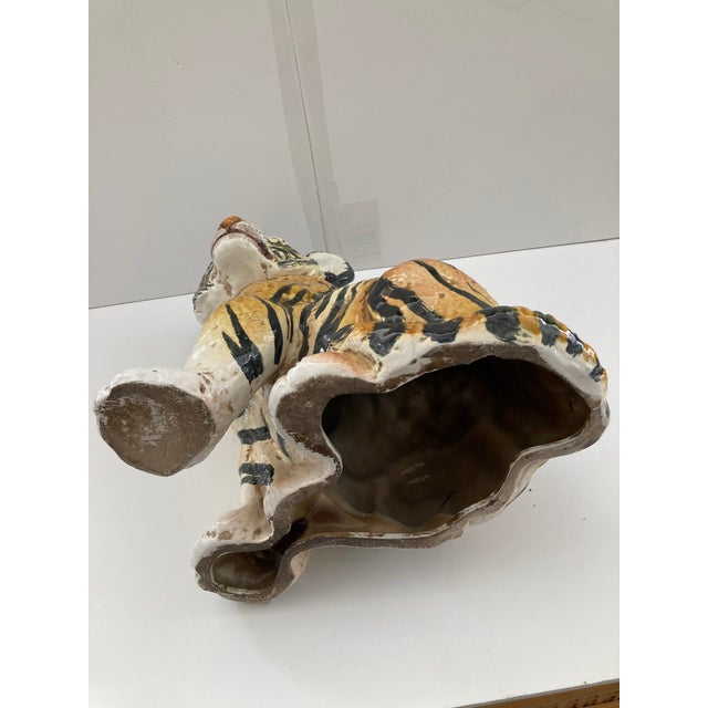 Very Cute Italian glazed terra cotta baby tiger with adorable features. Add some chic 1960's Italian style to your home.