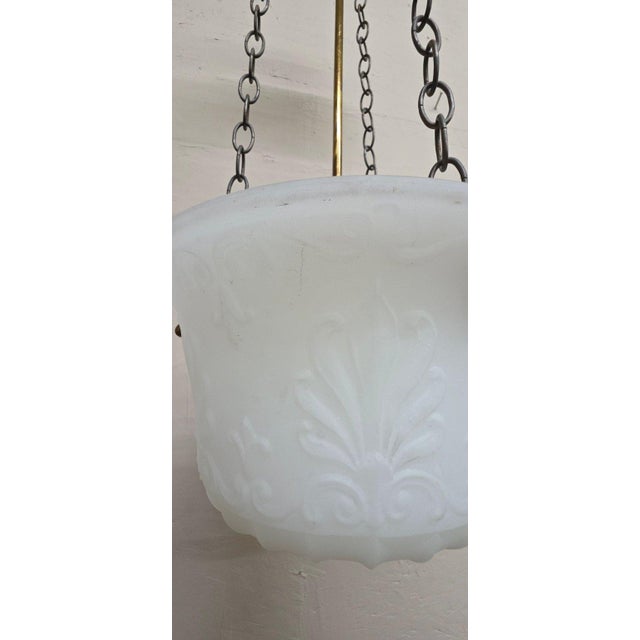 1910s Art Deco Semi-Flush Mount Bowl Ceiling Light Fixture Pendant Brass Hardware For Sale - Image 4 of 13