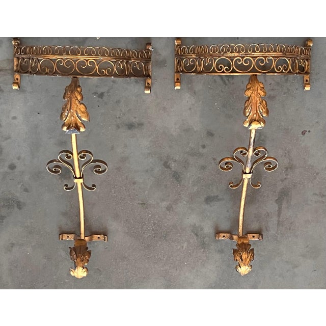 19th Pair of Gilded French Wrought Iron Console Tables For Sale - Image 10 of 18