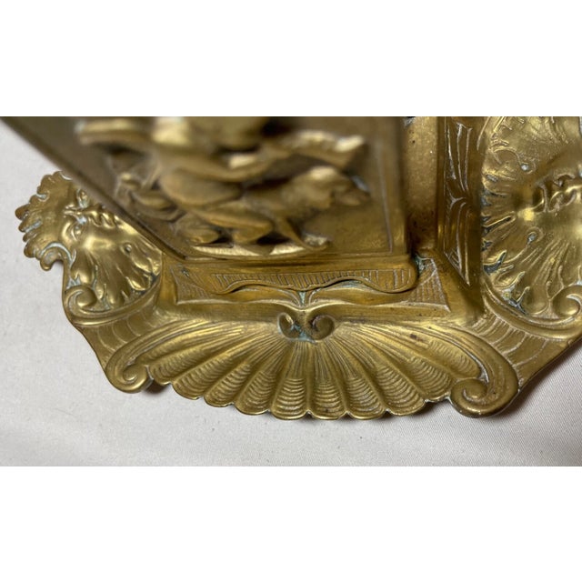 Antique 1800's Gilt Bronze Smoking Ashtray Cherub Match Safe Holder Stand Brass For Sale - Image 12 of 13