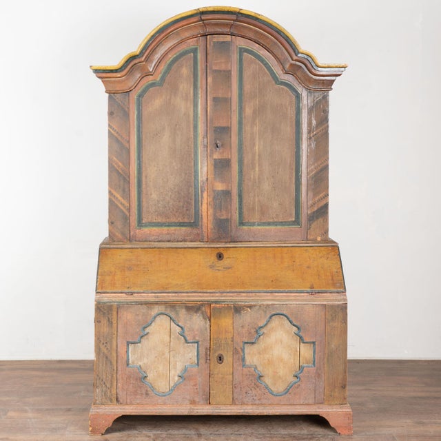 Folk Art Early 19th Century Original Hand Painted Swedish Secretary Cabinet For Sale - Image 3 of 12