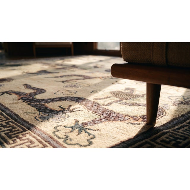 Great Ivory and Lavender Blue Color With Dragons Design Antique Chinese Mongolian Rug For Sale - Image 13 of 15