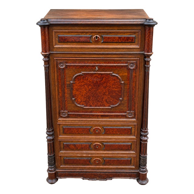 Napoleon III Drop-Front Secretary in Walnut and Maple, 1920s For Sale